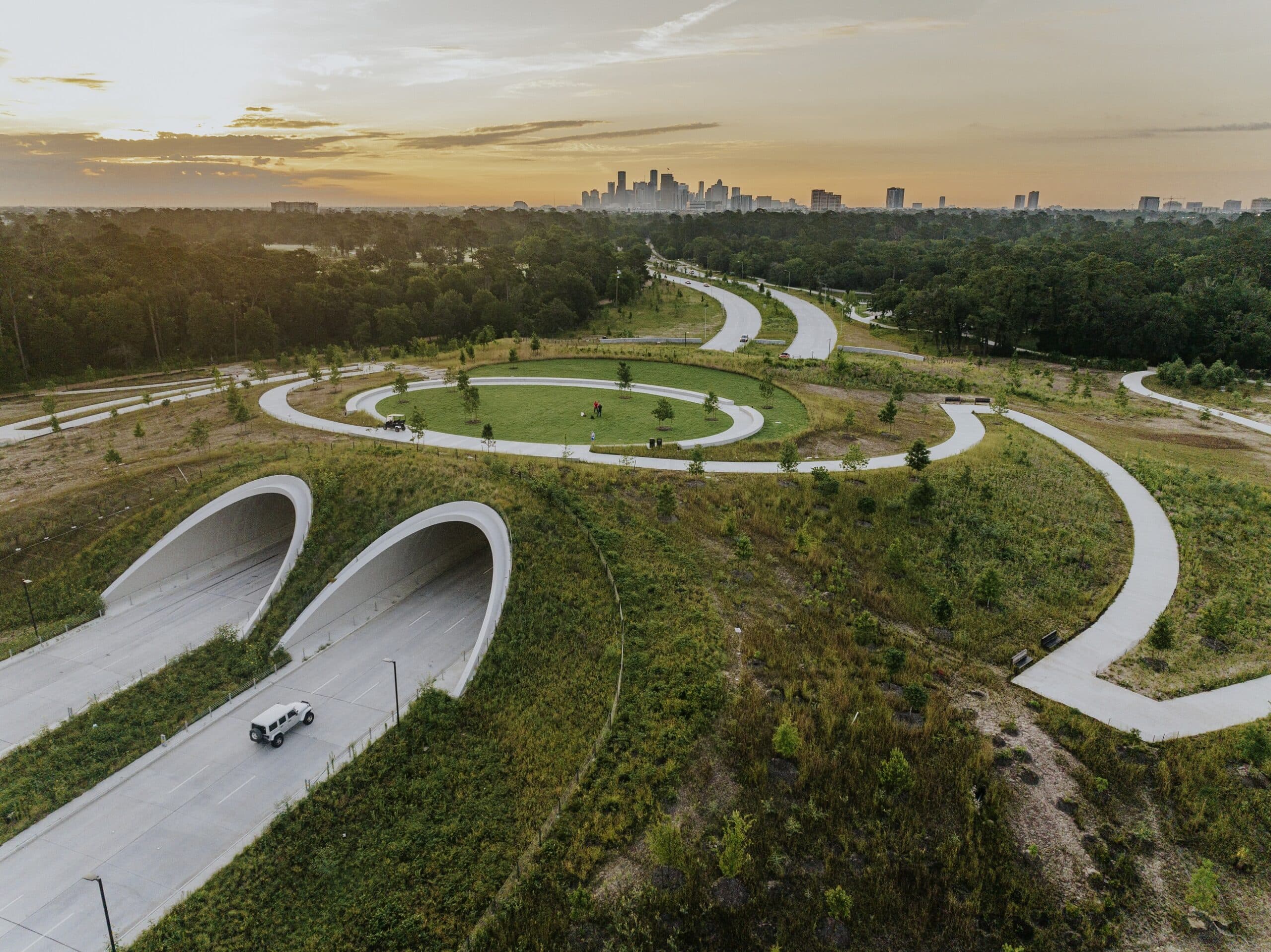 Aerial view of Houston infrastructure and skyline