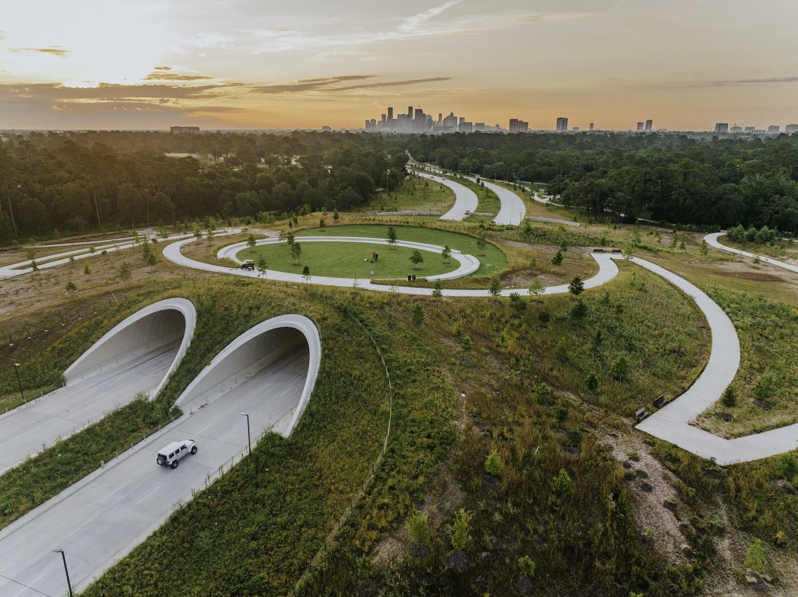 Aerial view of Houston infrastructure and skyline